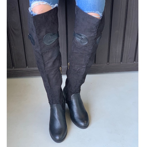 Black Over The Knee Cuff Option Flat Riding Boots - Picture 3 of 8